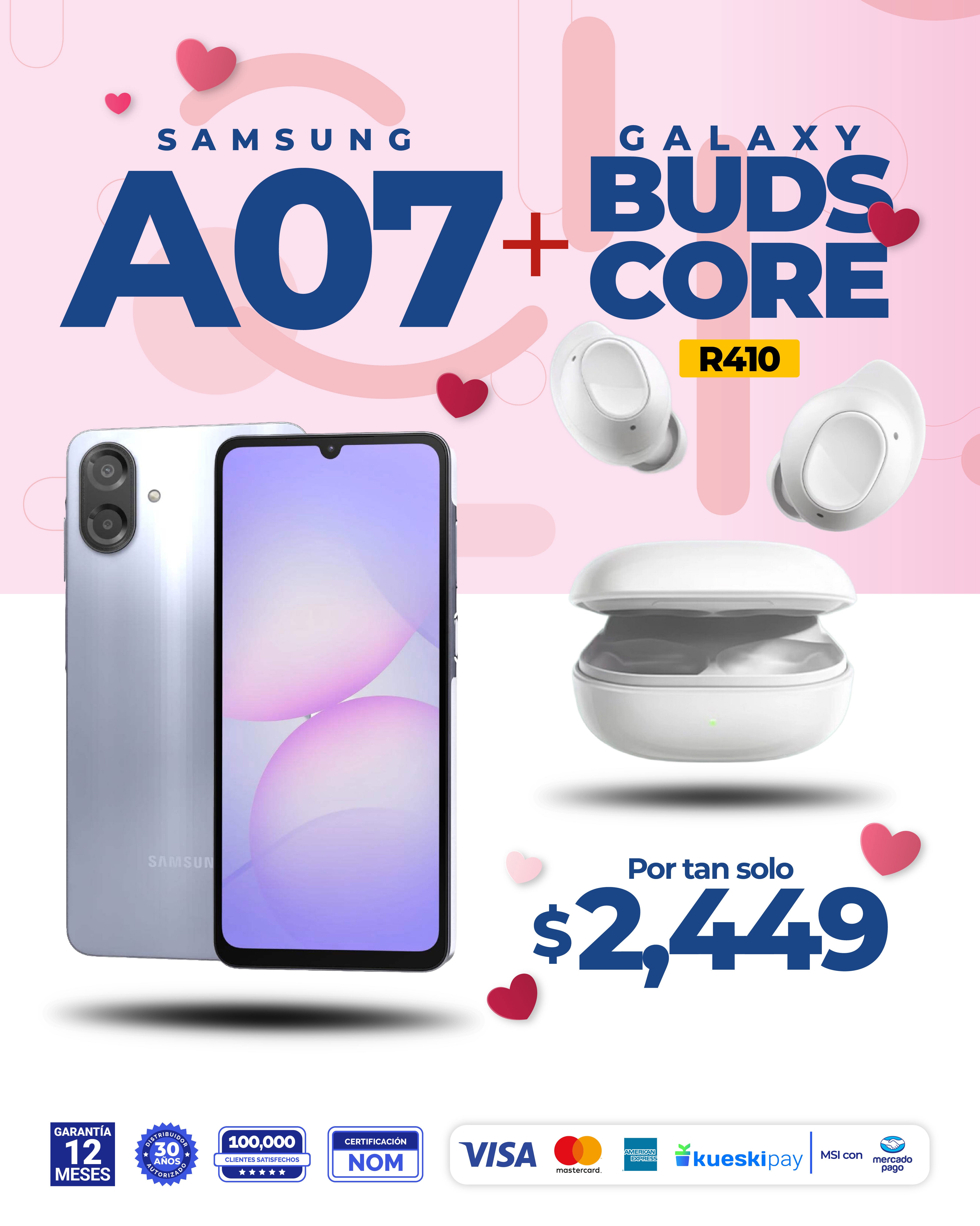 Samsun Galaxy a07 + Audífonos Galaxy Buds r410 de regalo